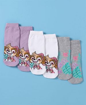 Cute Walk by Babyhug Non Terry Cotton Knit Ankle Length Anti Bacterial Socks Puppy Design Pack of 3 - Multicolour