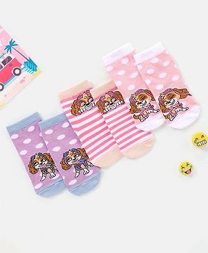 Cutewalk By Babyhug Anti Bacterial Ankle Length Socks Paw Patrol Design Pack of 3- Pink & Purple