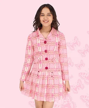 Cutecumber Full Shepherd Checked Coat With Coordinating Skirt - Pink