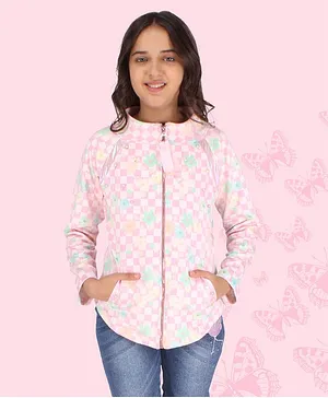 Cutecumber Full Sleeves Checkered And Floral Printed Sweatshirt - Pink