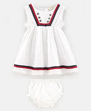 Bonfino Sleeveless Dress Stripes Print- White