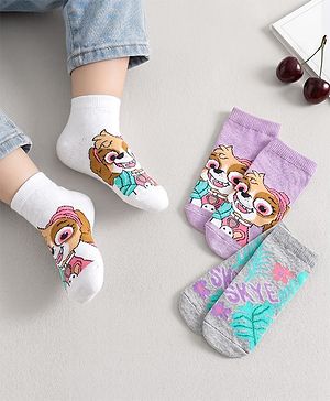 Cute Walk by Babyhug Non Terry Cotton Knit Ankle Length Anti Bacterial Socks Puppy Design Pack of 3 - Multicolour