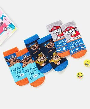 Cutewalk By Babyhug Anti Bacterial Ankle Length Non Terry Socks Paw Patrol Design Pack of 3- Blue & Orange