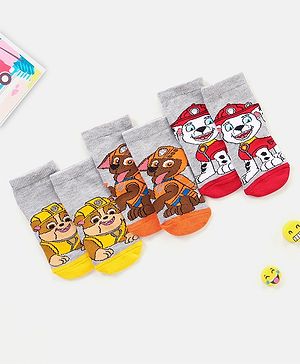 Cutewalk By Babyhug Anti Bacterial Ankle Length Non Terry Socks Paw Patrol Design Pack of 3- Grey & Red