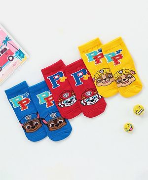 Cutewalk By Babyhug Anti Bacterial Ankle Length Non Terry Socks Paw Patrol Design Pack of 3- Yellow & Red