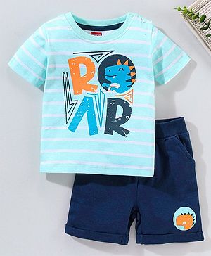 Babyhug 100% Cotton Half sleeves Roar Printed T-Shirt and Shorts - Blue