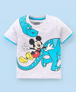 Babyhug Cotton Half Sleeves T-Shirt Mickey Mouse Print - Grey