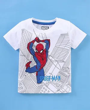 Babyhug Cotton Knit Half Sleeves Spider Man Printed T-Shirt - White