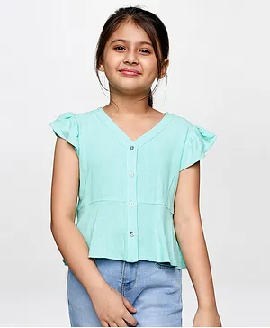AND Girl Short Cap Sleeves Solid Top - Blue