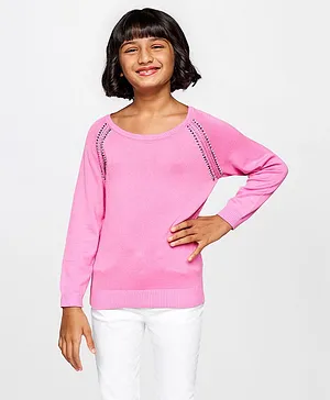 Global Desi Girl Raglan Full Sleeves Bead Work Embellished Top - Pink