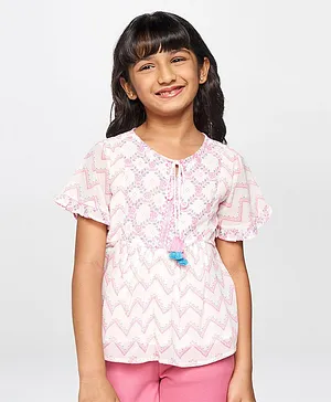 Global Desi Girl Half Sleeves Floral Design Printed Top - Pink