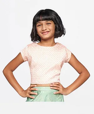 Global Desi Girl Cap Sleeves Cross Checked Embellished Top - Pink