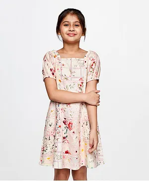 AND Girl Short Sleeves Floral Printed Dress - Multi Colour