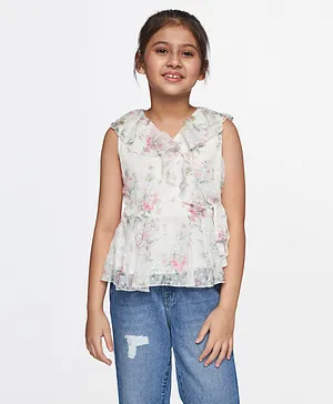 AND Girl Sleeveless Floral Printed Top - White