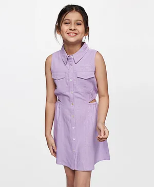 AND Girl Sleeveless Solid Hollow Out Shirt Style Dress - Lilac
