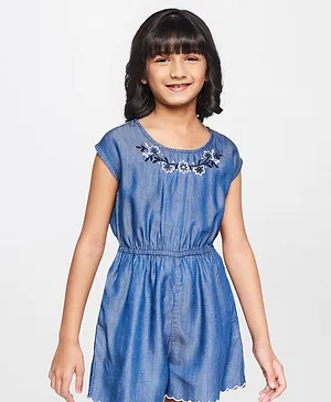 Global Desi Girl Jumpsuit - Blue - Tencel - (7 to 8 Years)