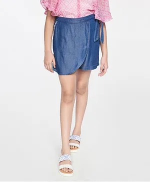 Global Desi Girl Solid Front Overlapped Skort  - Midnight Blue