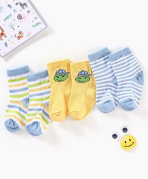 Cute Walk by Babyhug Anti Bacterial Ankle Length Non Terry Striped Socks Pack of 3 - Blue Yellow