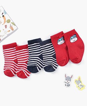 Cute Walk by Babyhug Ankle Length Anti Bacterial Striped Socks Pack Of 3 - Red Black