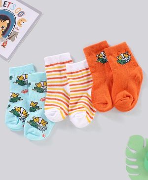 Cute Walk by Babyhug Anti Bacterial Ankle Length Non Terry Striped Socks Pack of 3  Tiger Design - Blue Orange