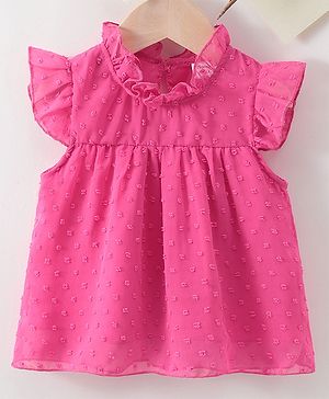 Kookie Kids Frill Sleeves Solid Top- Pink