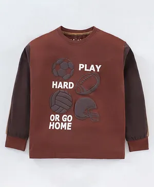 Arias Cotton Modal Stretch Full Sleeves T-Shirt With Puff Print - Brown