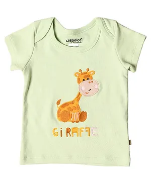 GREENDiGO Organic Cotton Half Sleeves Giraffe Embroidered Tee - Green