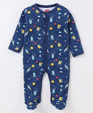 Babyhug Cotton Full Sleeves Sleep Suit Space Print- Blue