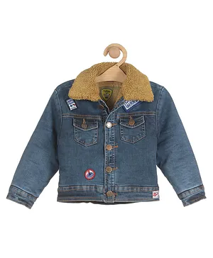 Lil Lollipop Fleece Lined Front Button Denim Jacket - Teal Blue