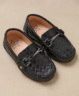 KIDLINGSS Textured Design Metal Embellished Loafers - Black