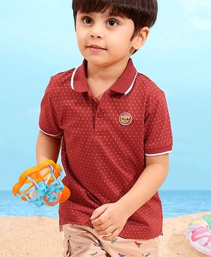 Babyhug Cotton Half Sleeves Polo T-Shirt Printed With Graphic - Maroon