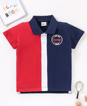 Babyhug Cotton Pique Knit Cut & Sew Half Sleeves Polo T-Shirt Text Print - Red Navy