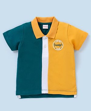 Babyhug Cotton Jersey Knit Half Sleeves Cut & Sew Polo T-Shirt - Yellow & Green