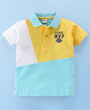 Babyhug Cotton Jersey Half Sleeves Cut & Sew Polo T-Shirt with Text Graphics - White