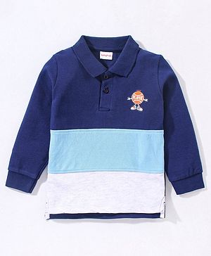 Babyhug Cotton Knit Full Sleeves Cut & Sew with Graphic Detailing Polo T-Shirt - Navy Blue & Grey