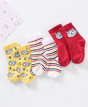 Cute Walk by Babyhug Anti Bacterial Ankle Length Non Terry Striped Socks Pack of 3 - Blue Yellow