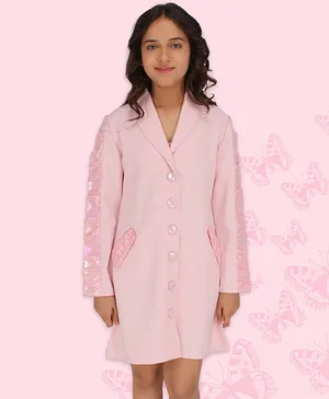 Cutecumber Full Side Glossy Tape Sleeves Solid Shirt Dress - Pink