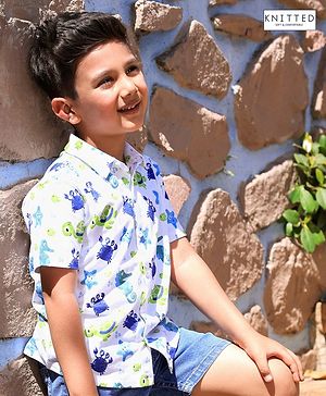 Babyhug Cotton Knitted Half Sleeves Shirt Star Fish & Crab Print- White