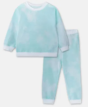 Cuddles for Cubs 100% Super Soft Cotton Full Sleeves Tie And Dye Detail Sweatshirt Jogger Set - Blue