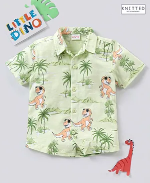 Babyhug cotton Half sleeves Knit boys shirt Dino Print - Green