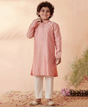 Manyavar Full Sleeves Flower Embroidered Kurta With Pyjama - Pink
