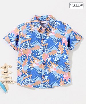 Babyhug Half Sleeves Cotton Knitted Zebra Printed Shirt - Blue