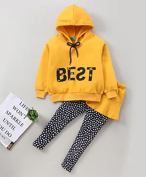 Tiara Full Sleeves Best Printed Hoodie With Coordinated Skirt Attached Pants Set - Yellow