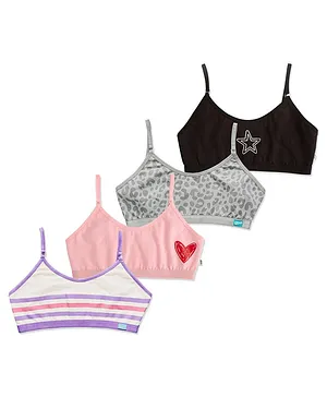 Plan B Striped & Cheetah With Star & Heart Printed Training Bras - Pink  & Black