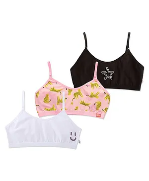 Plan B Pack Of 3 Cheetah With Star & Smiley Printed Trainig Bras - Pink White & Black
