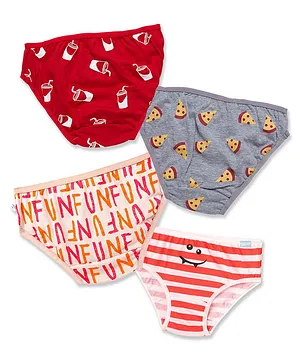 Plan B Pack Of 4 Sipper & Pizza With Text Printed  Panties - Red & Grey