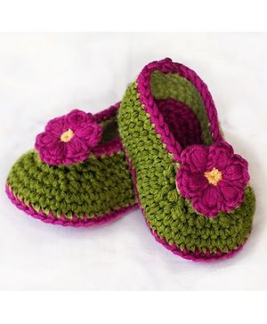 Love Crochet Art Flower Crochet Woolen Booties - Green