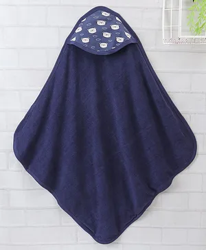 Babyhug Double Layer Terry Hooded Towel Bear Print - Navy Blue