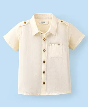 Babyoye Cotton Linen Woven Half Sleeves Solid Shirt with Text Embroidered - Off White