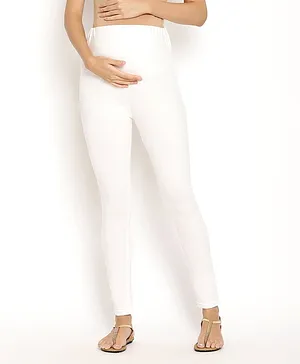 Bella Mama Full Length Maternity Leggings With Tummy Band Solid - White